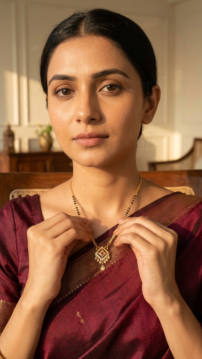 18 Inch Short Designer Mangalsutra for Women | Gold Plated Mangalsutra with Black Beads, Red Stone & CZ Pendant | Stylish Daily Wear – VIHAL ORNAMENTS