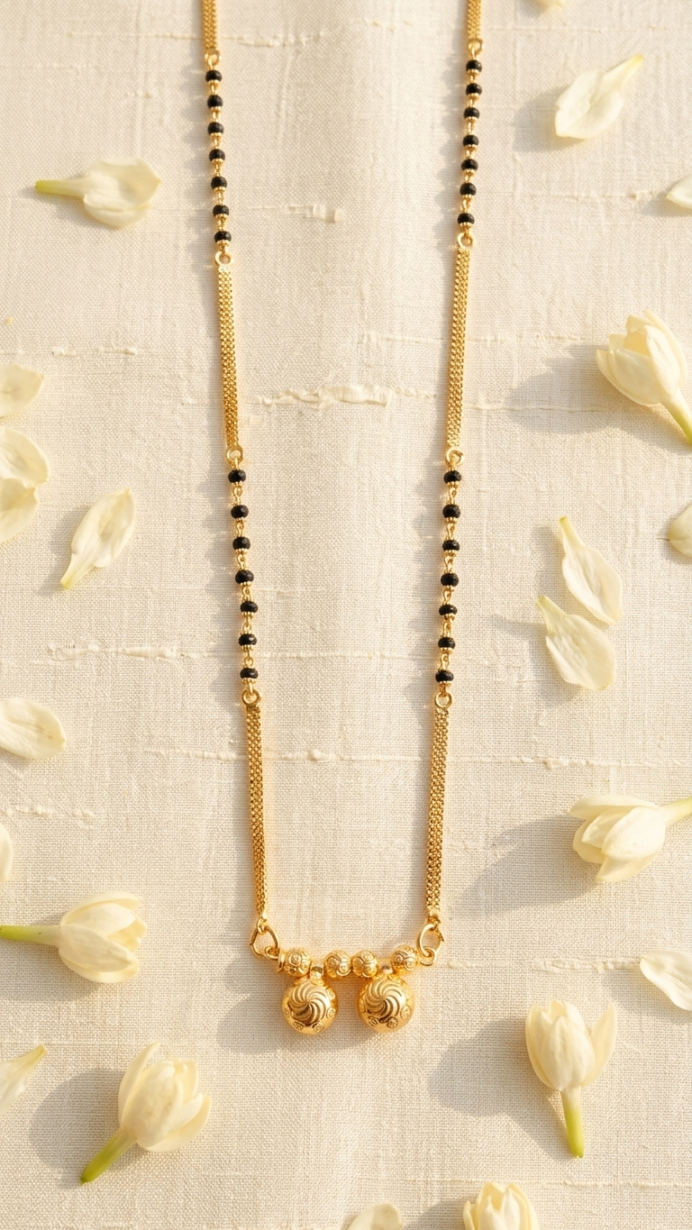 18 Inch Short Mangalsutra for Women | Gold Plated Mangalsutra with Black Beads & Double Round Pendant | Daily Wear Mangalsutra – VIHAL ORNAMENTS