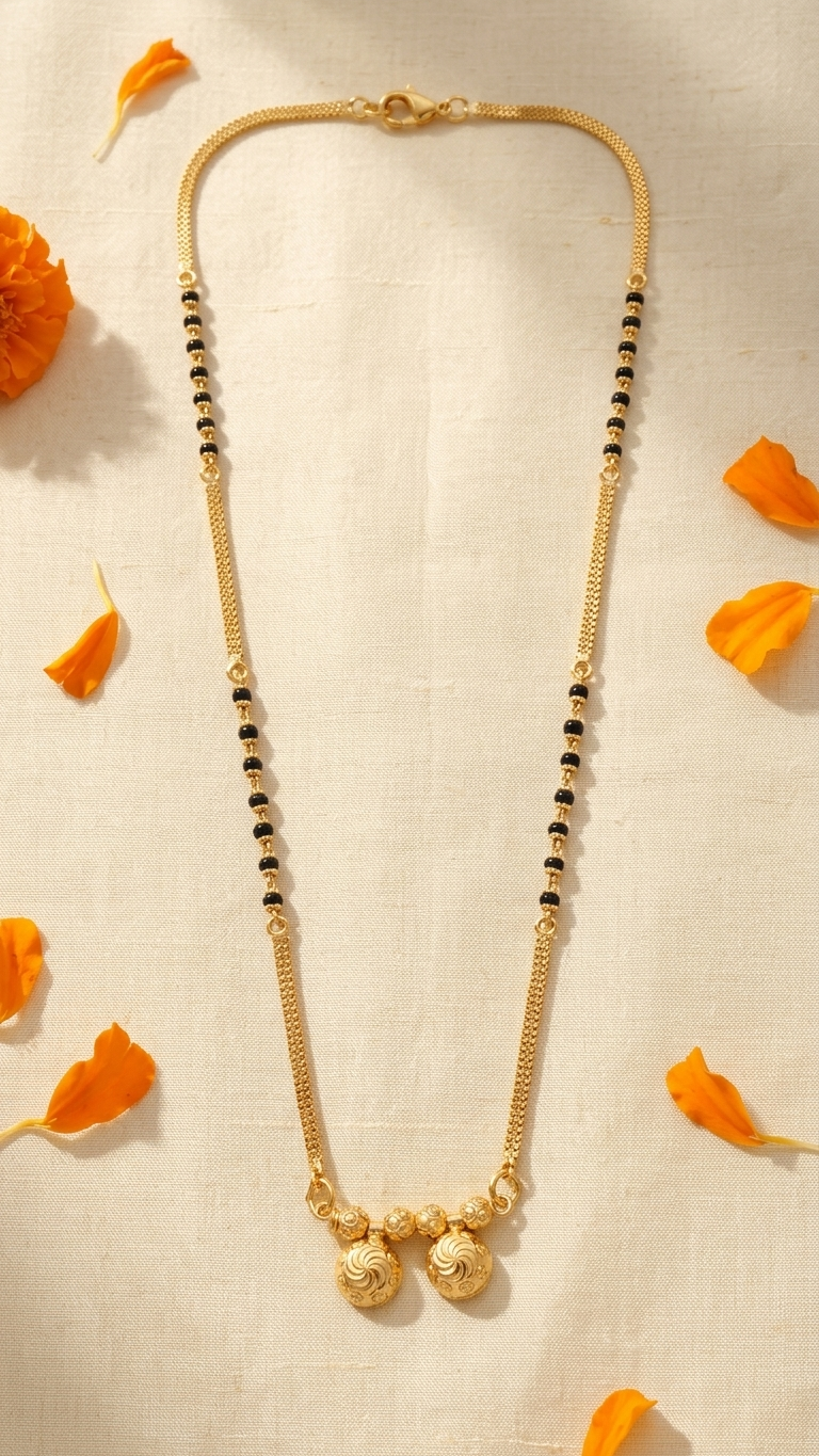 18 Inch Short Mangalsutra for Women | Gold Plated Mangalsutra with Black Beads & Double Round Pendant | Daily Wear Mangalsutra – VIHAL ORNAMENTS