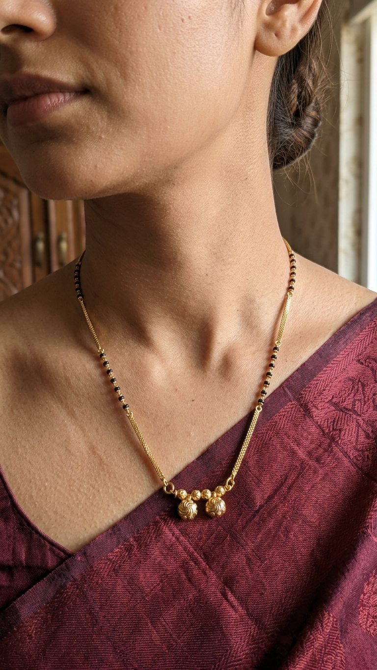 18 Inch Short Mangalsutra for Women | Gold Plated Mangalsutra with Black Beads & Double Round Pendant | Daily Wear Mangalsutra – VIHAL ORNAMENTS