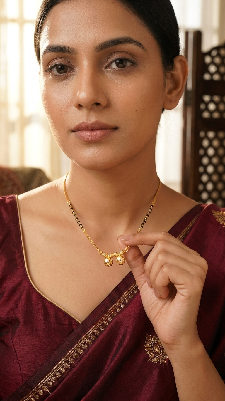 18 Inch Short Mangalsutra for Women | Gold Plated Mangalsutra with Black Beads & Double Round Pendant | Daily Wear Mangalsutra – VIHAL ORNAMENTS