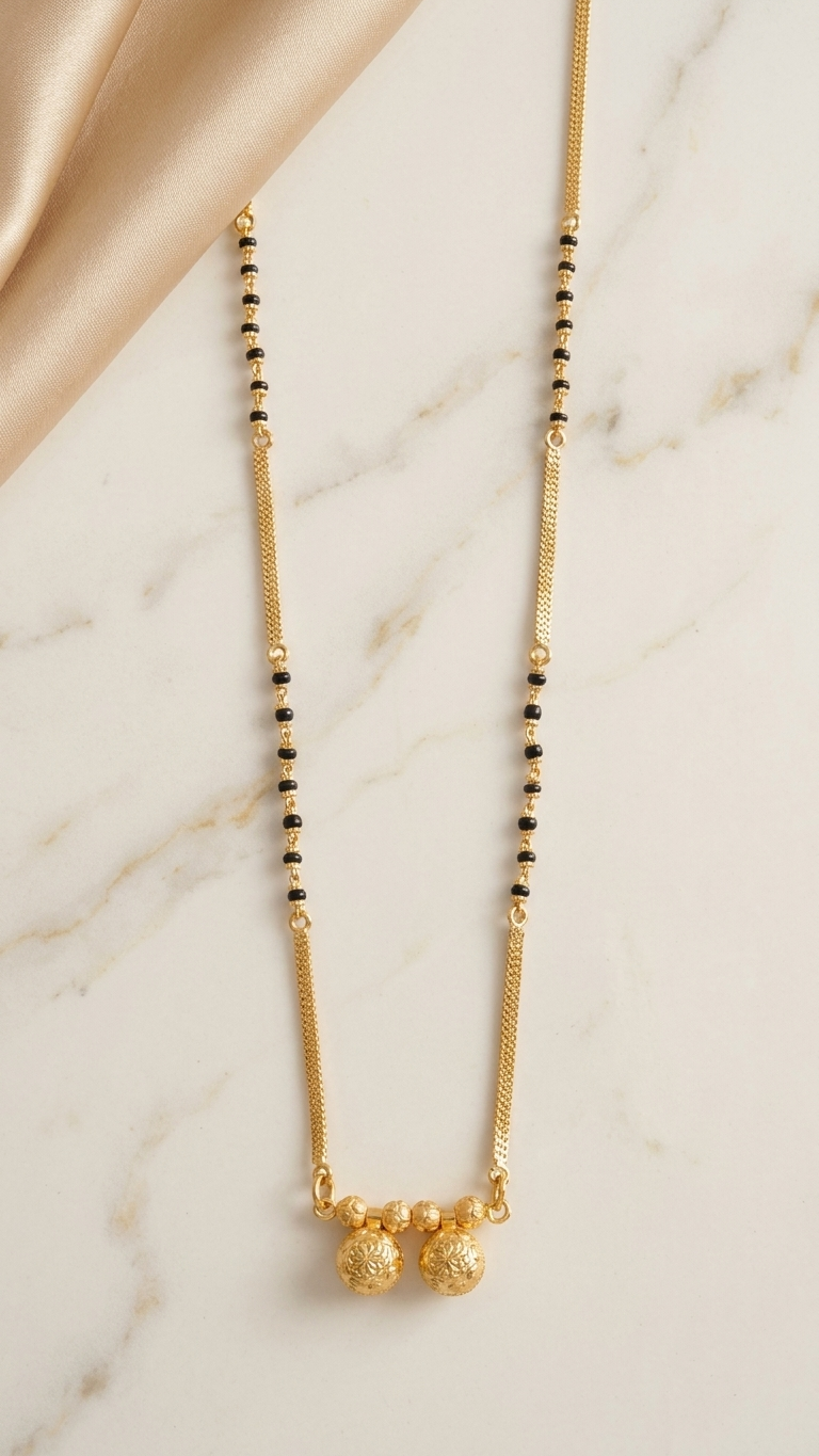18 Inch Short Mangalsutra for Women | Gold Plated Mangalsutra with Black Beads & Double Round Pendant | Daily Wear Mangalsutra – VIHAL ORNAMENTS