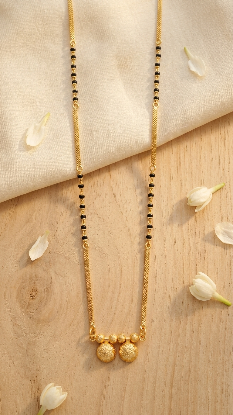 18 Inch Short Mangalsutra for Women | Gold Plated Mangalsutra with Black Beads & Double Round Pendant | Daily Wear Mangalsutra – VIHAL ORNAMENTS