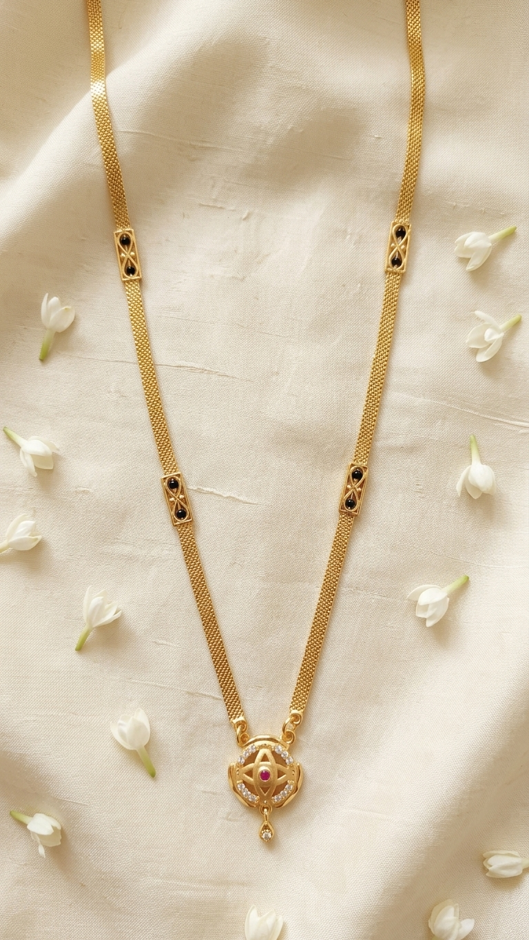 18 Inch Short Mangalsutra for Women | Designer Gold Tone Black Bead Mangalsutra with Elegant Pendant | VIHAL ORNAMENTS