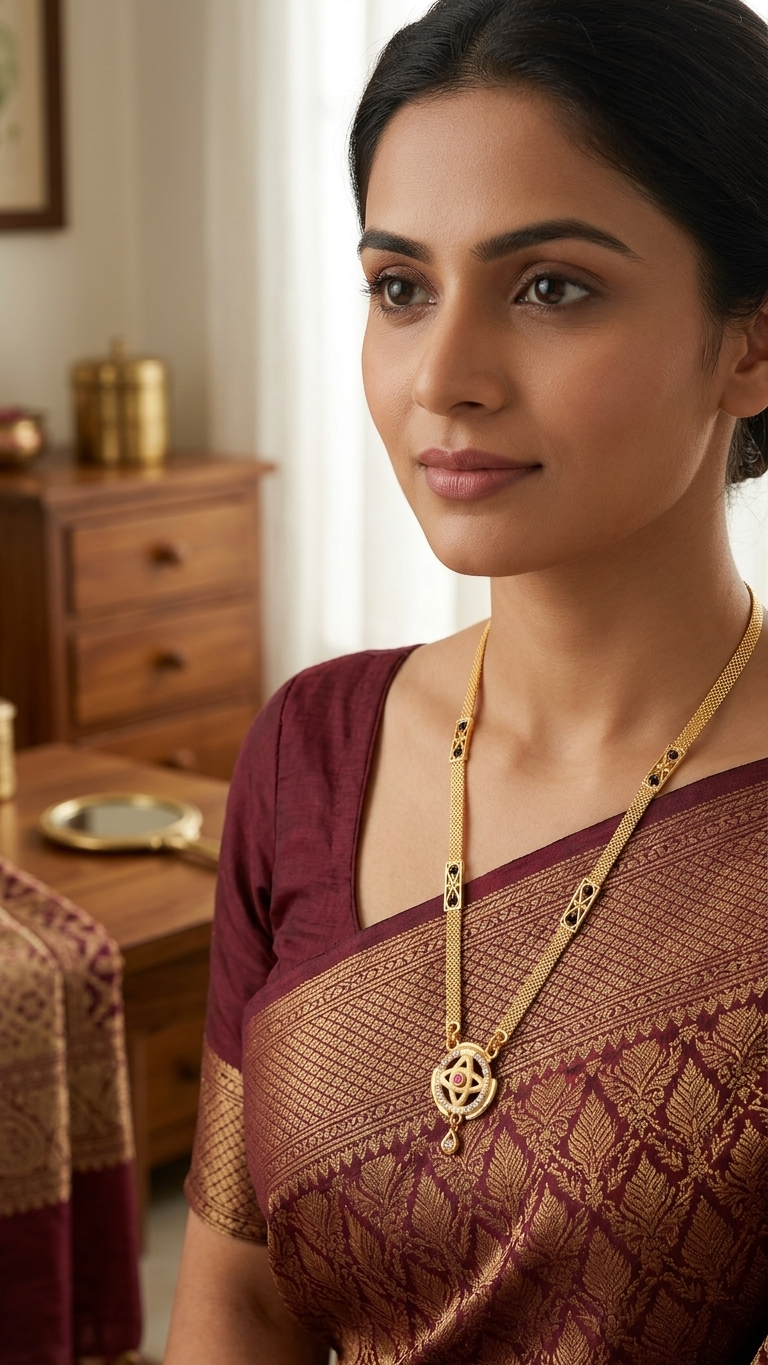 18 Inch Short Mangalsutra for Women | Designer Gold Tone Black Bead Mangalsutra with Elegant Pendant | VIHAL ORNAMENTS