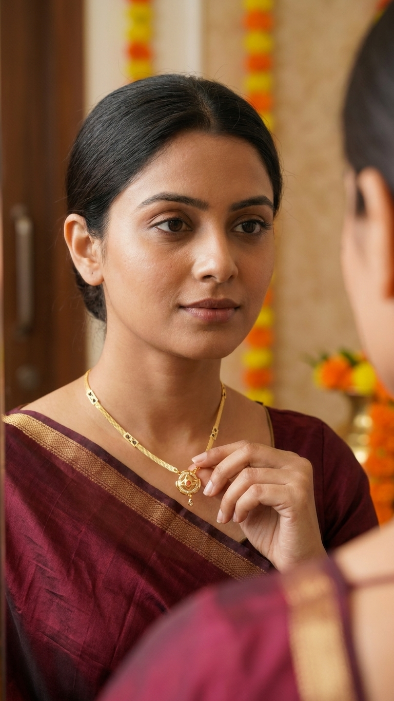 18 Inch Short Mangalsutra for Women | Designer Gold Tone Black Bead Mangalsutra with Elegant Pendant | VIHAL ORNAMENTS