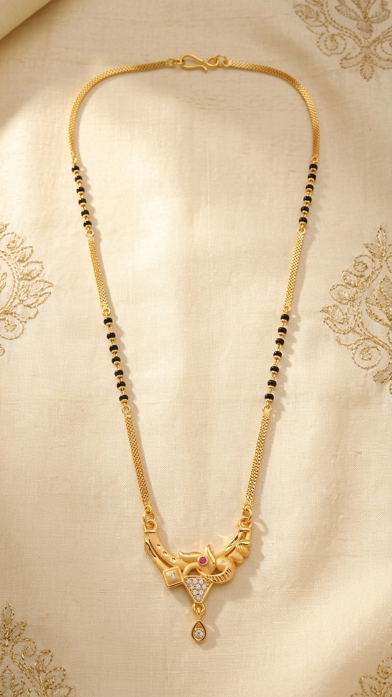 18 Inch Short Designer Mangalsutra for Women | Gold Plated Mangalsutra with Black Beads, Pink Stone & CZ Pendant | Stylish Daily Wear – VIHAL ORNAMENTS
