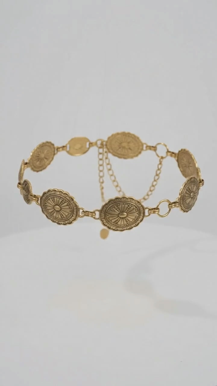 Vintage Gold Coin Kamarbelt for Women | Boho Ethnic Waist Chain Belt for Saree, Dress & Lehenga